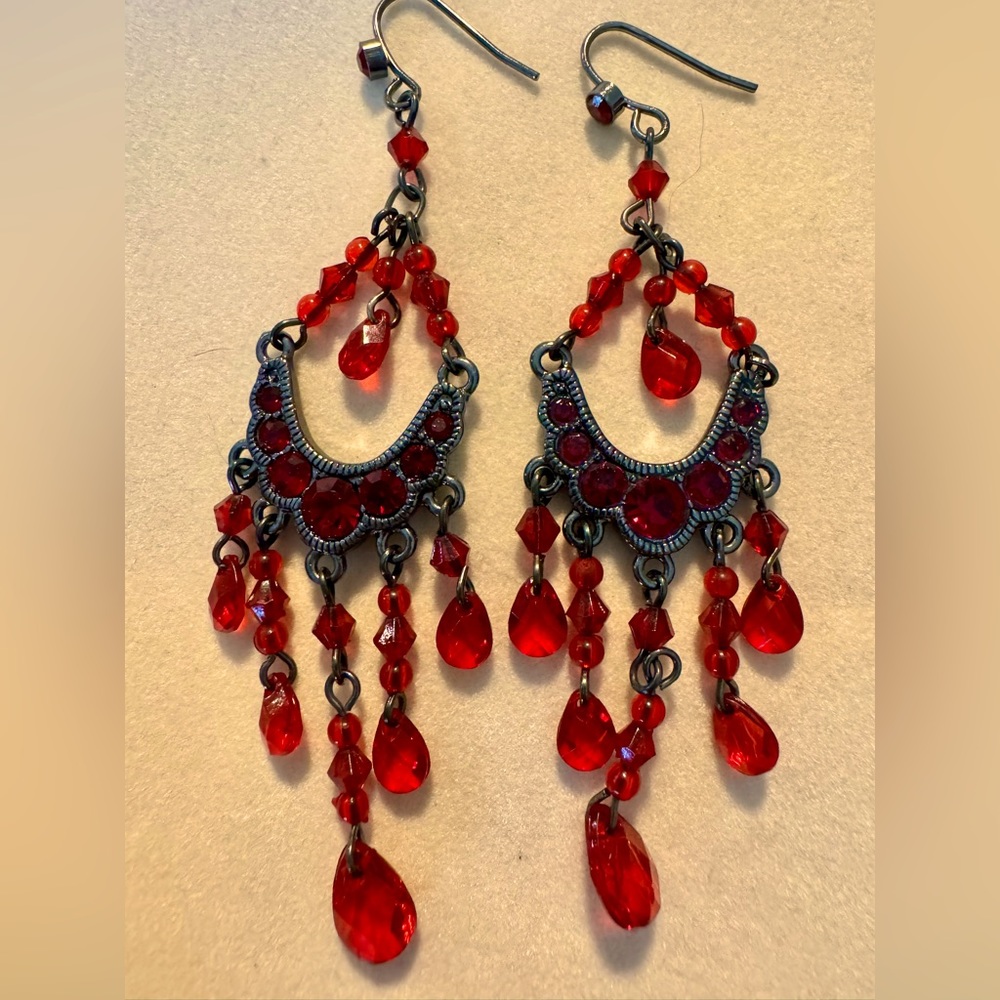 Red Crystal Dangling Earrings